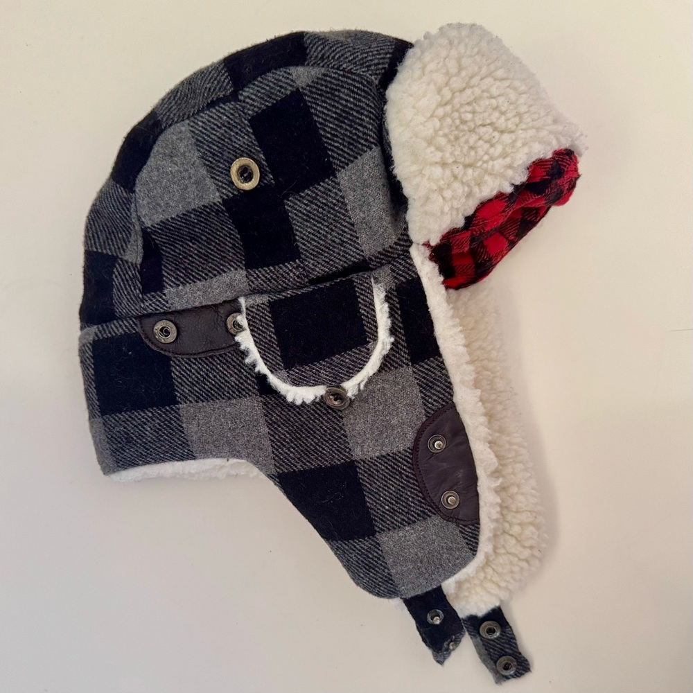 Woolrich Black And Gray Plaid Trapper Hat